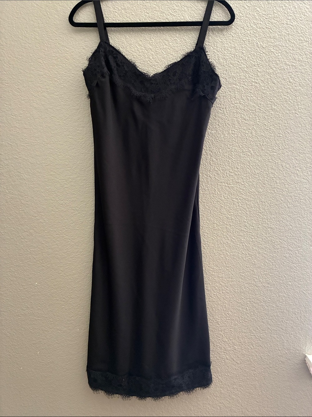 Rebecca Minkoff Black Lace-Trim Slip Midi Dress